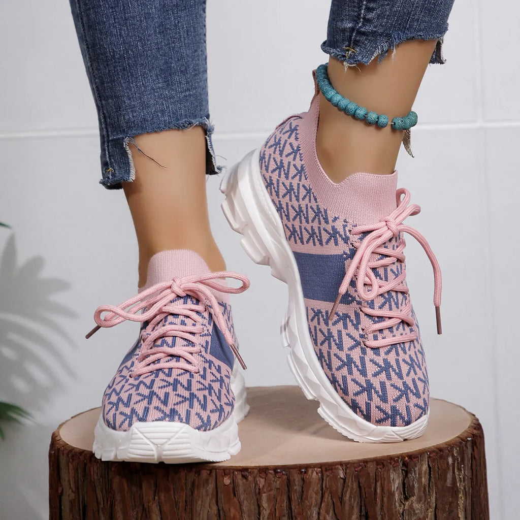 women's round toe lace up sneakers - lifestyle shot