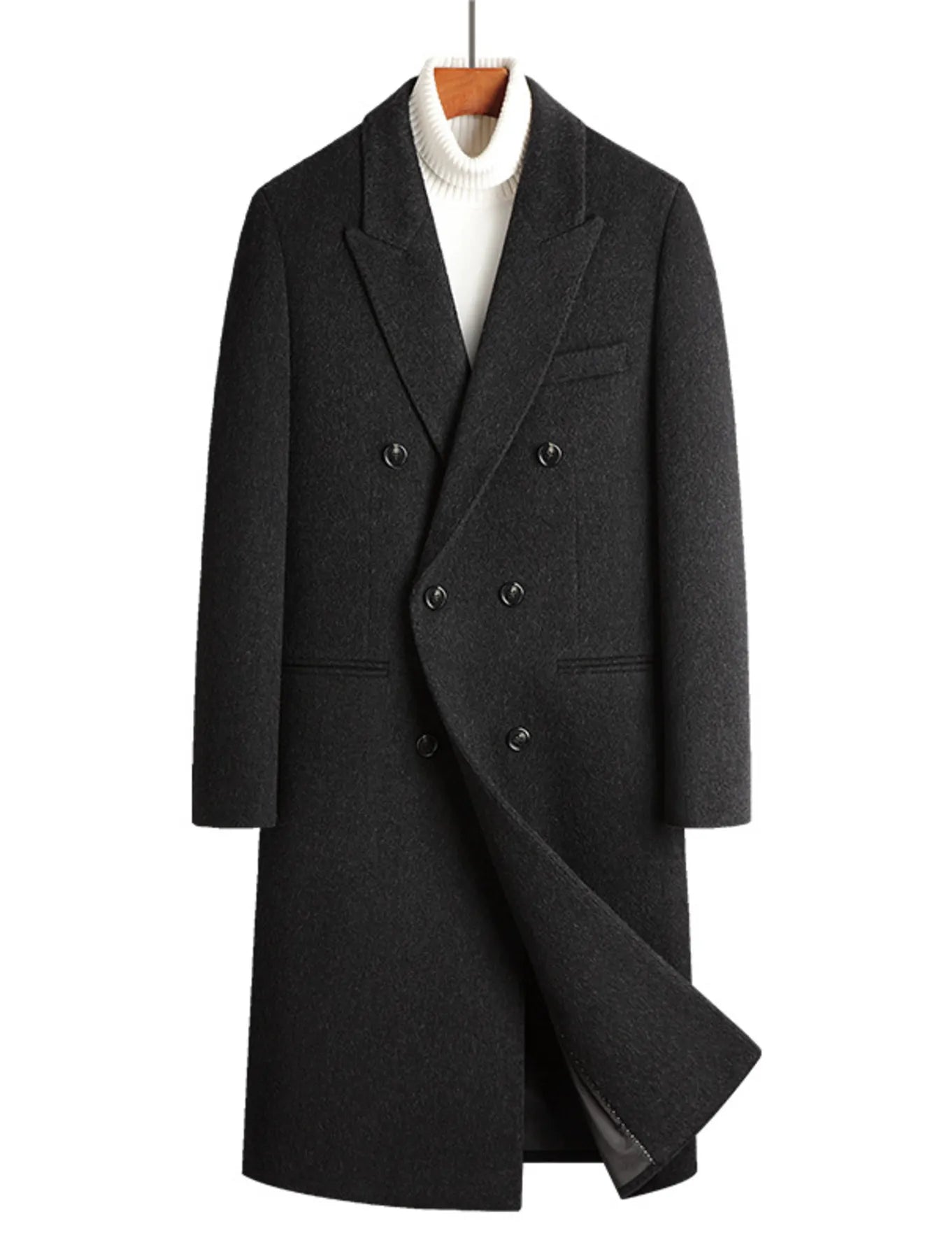 Men's Plus Size Double-Breasted Wool Overcoat