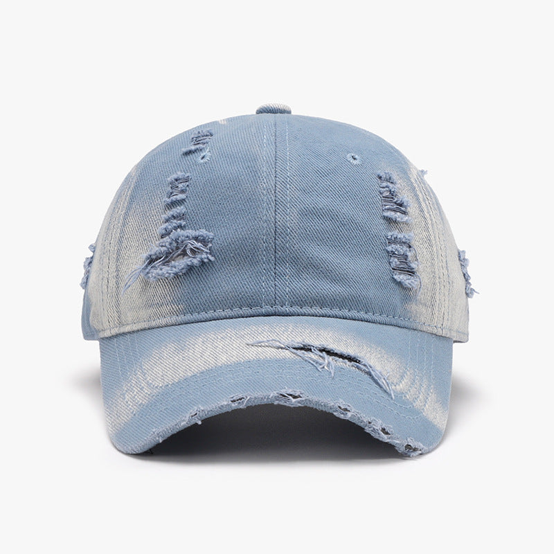 Distressed Adjustable Cotton Baseball Cap Light Blue One Size