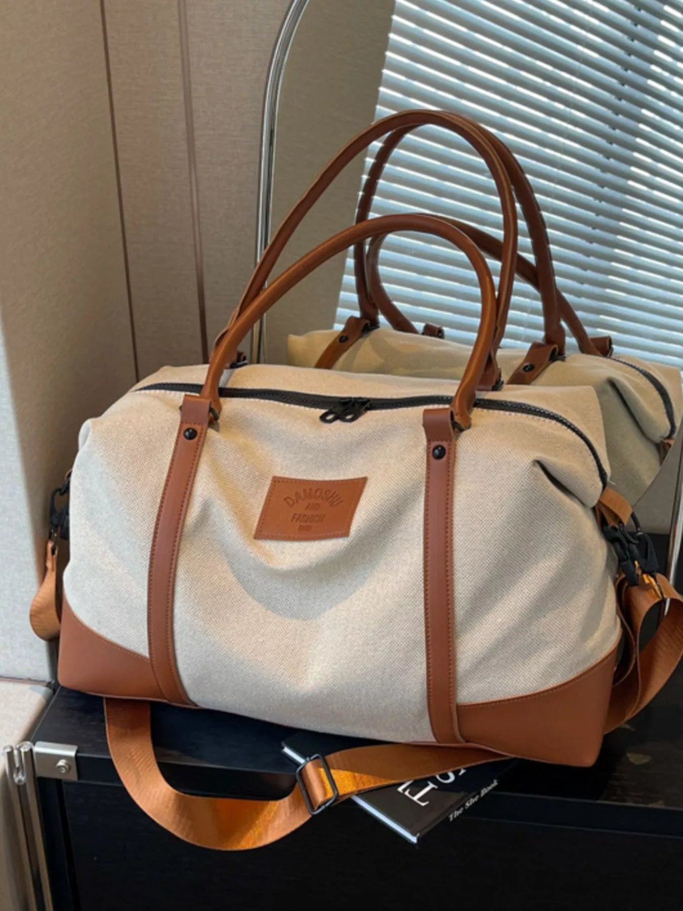 women's canvas leather trim travel  bag - additional image