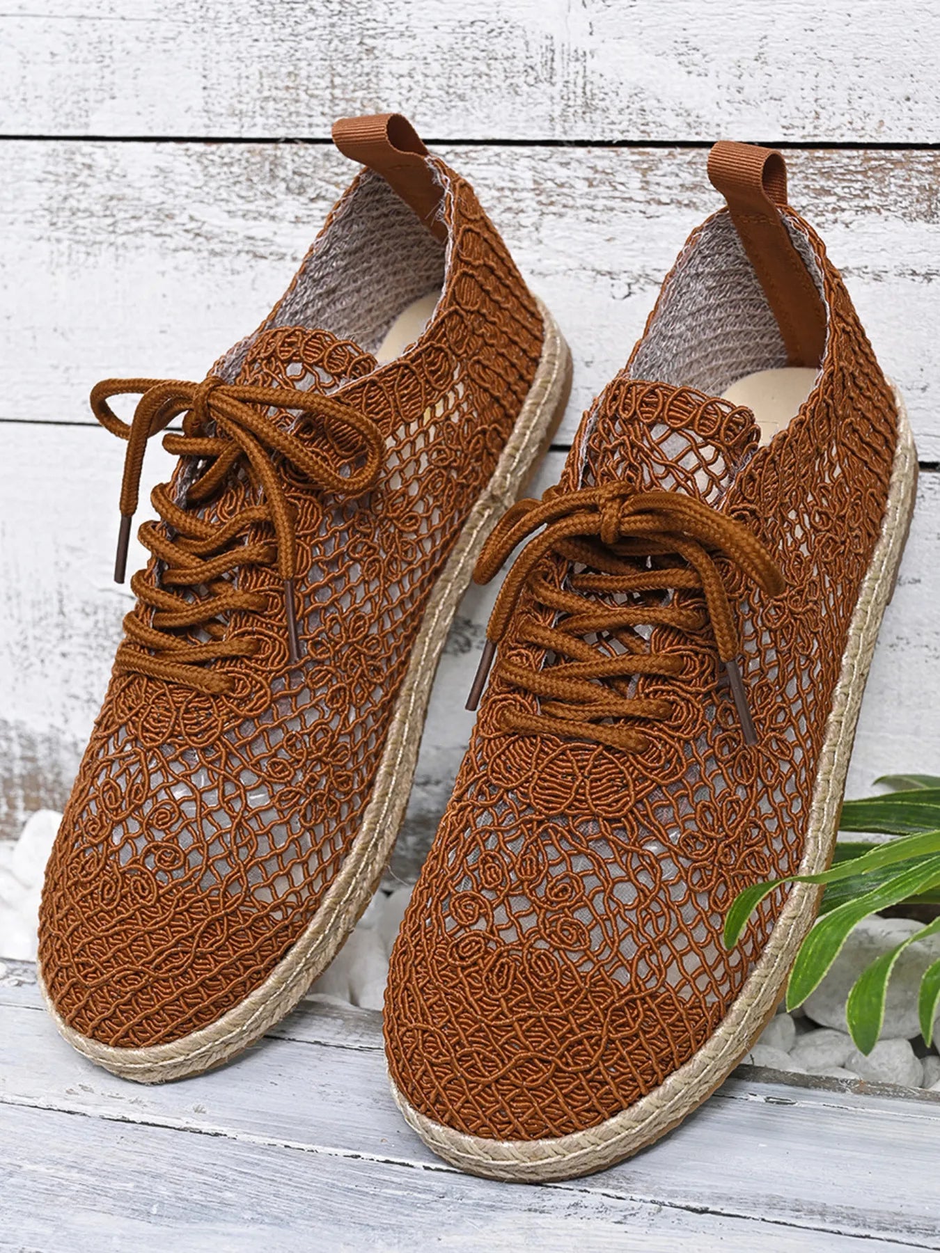 women's breathable woven lace up sneakers - styling option