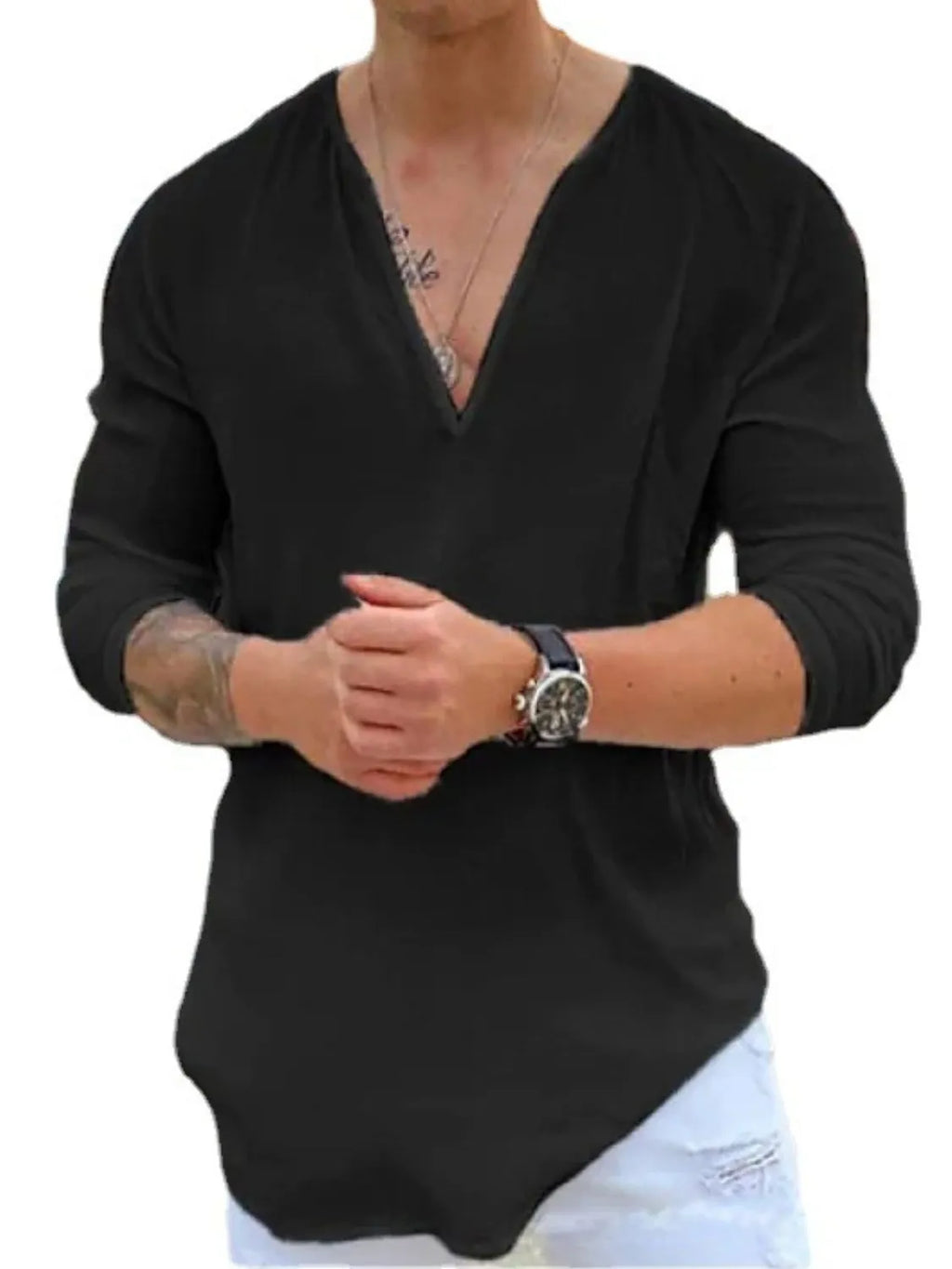 Men's Full Size V-Neck Long Sleeve Top Plus Size