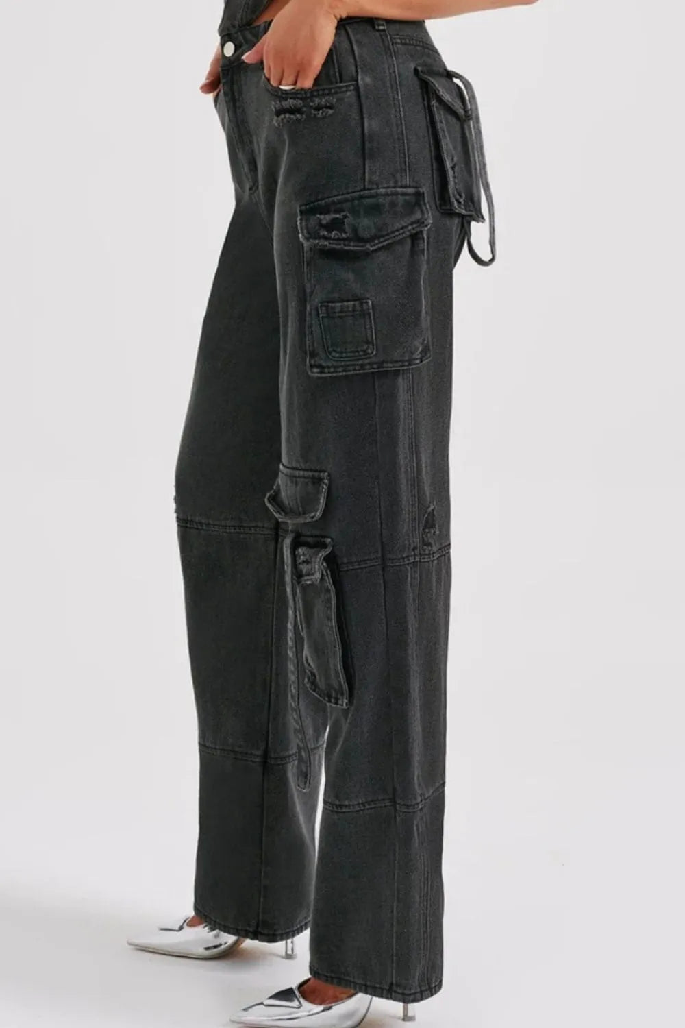 High Waist Cargo Wide Leg Jeans