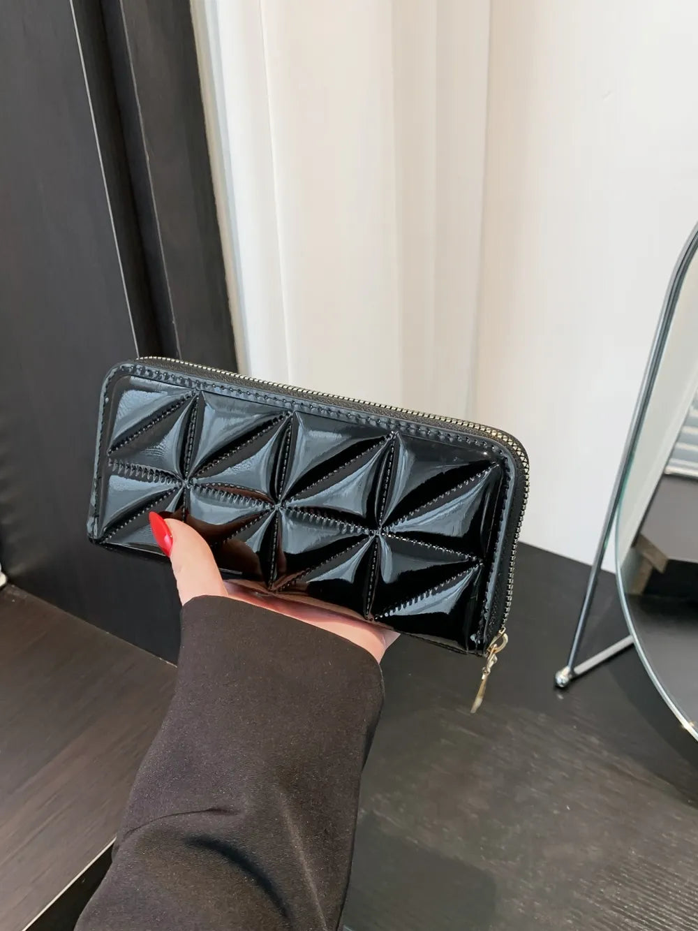 PU Leather Solid Color Wallet Black One Size