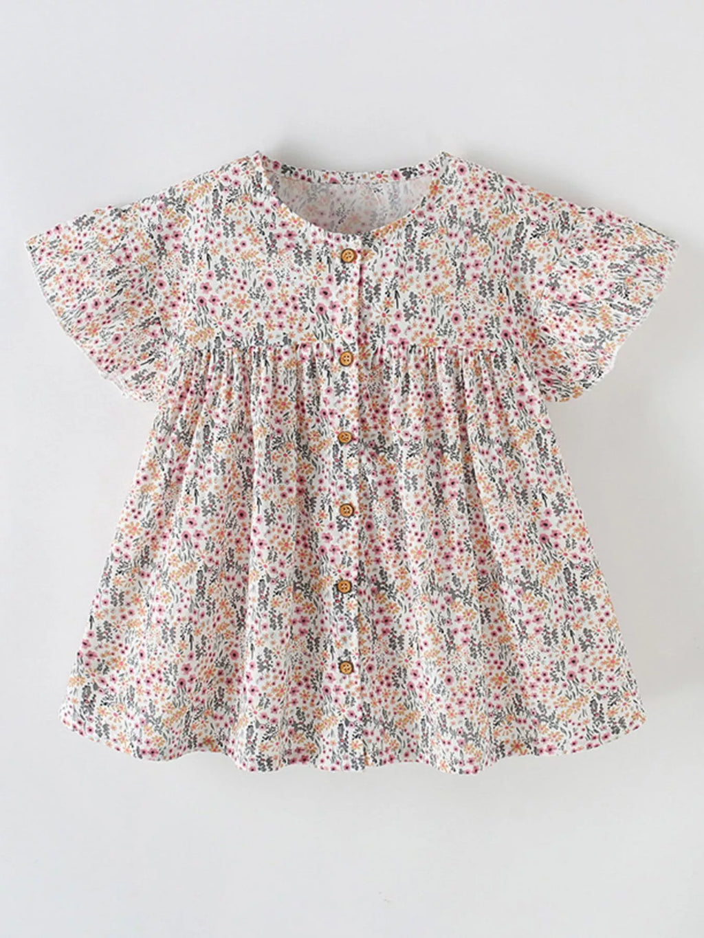 women's children's floral print button-front ruffle sleeve dress - styled view