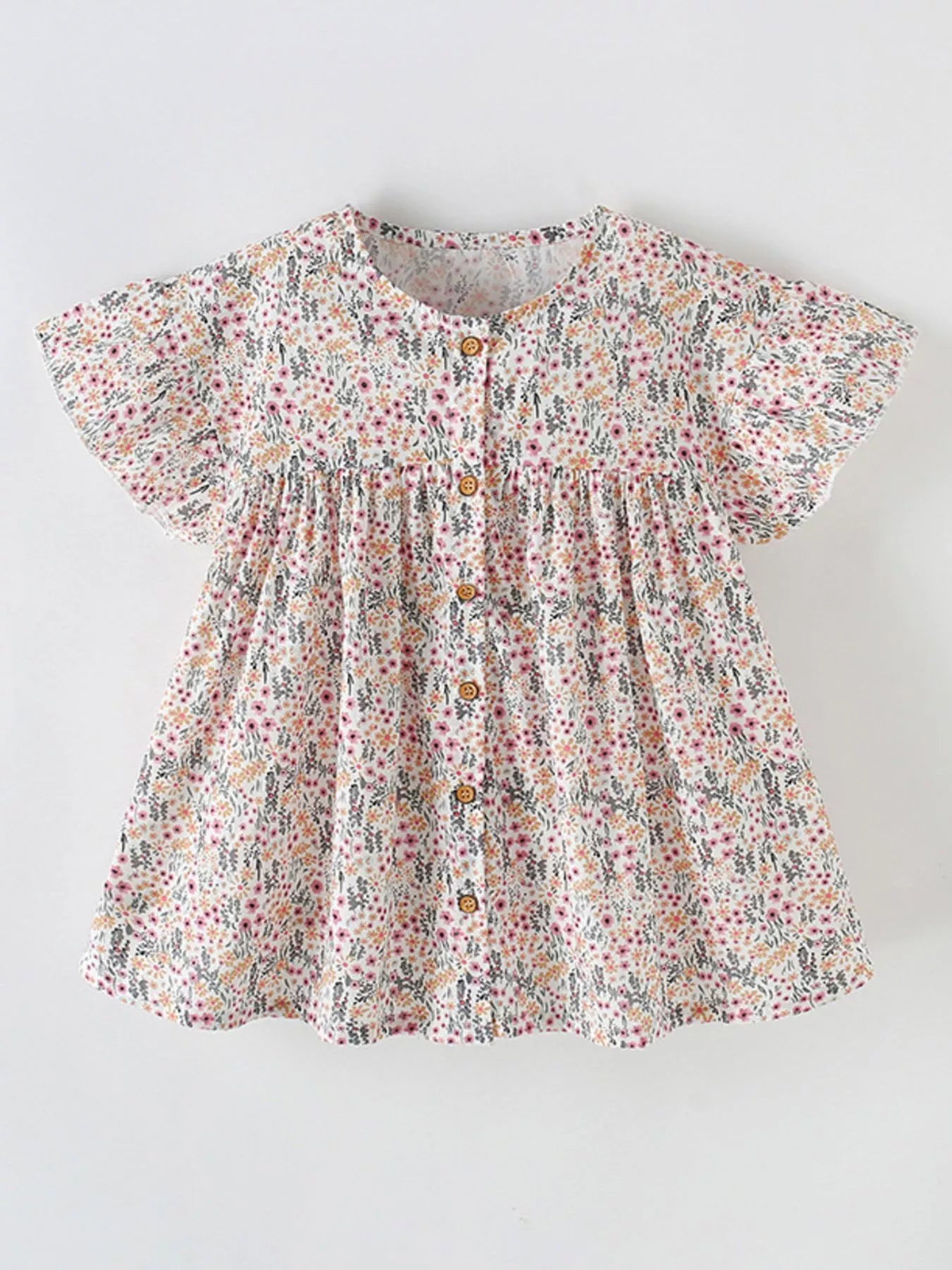 women's children's floral print button-front ruffle sleeve dress - styled view