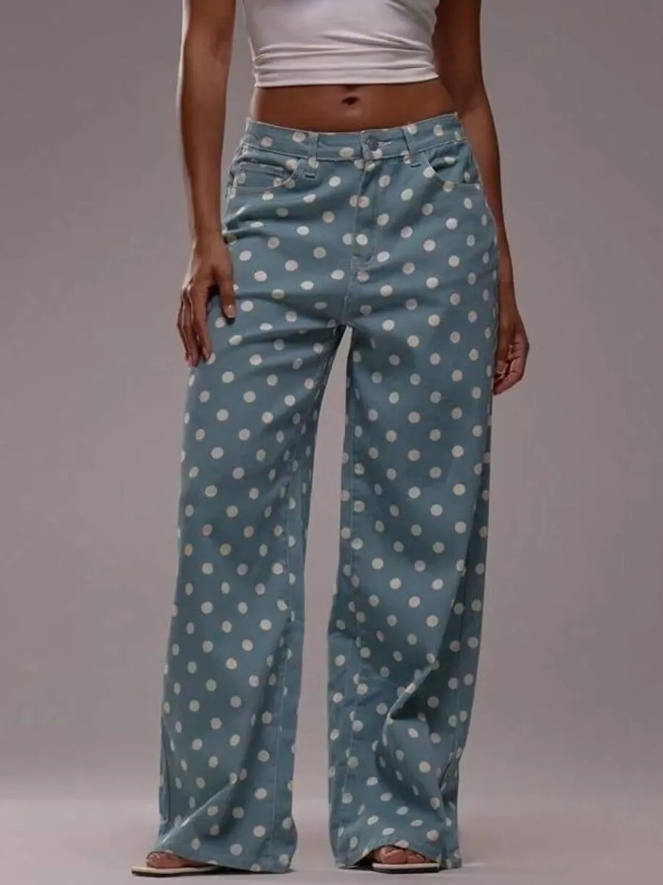 women's polka dot wide leg jeans - product showcase