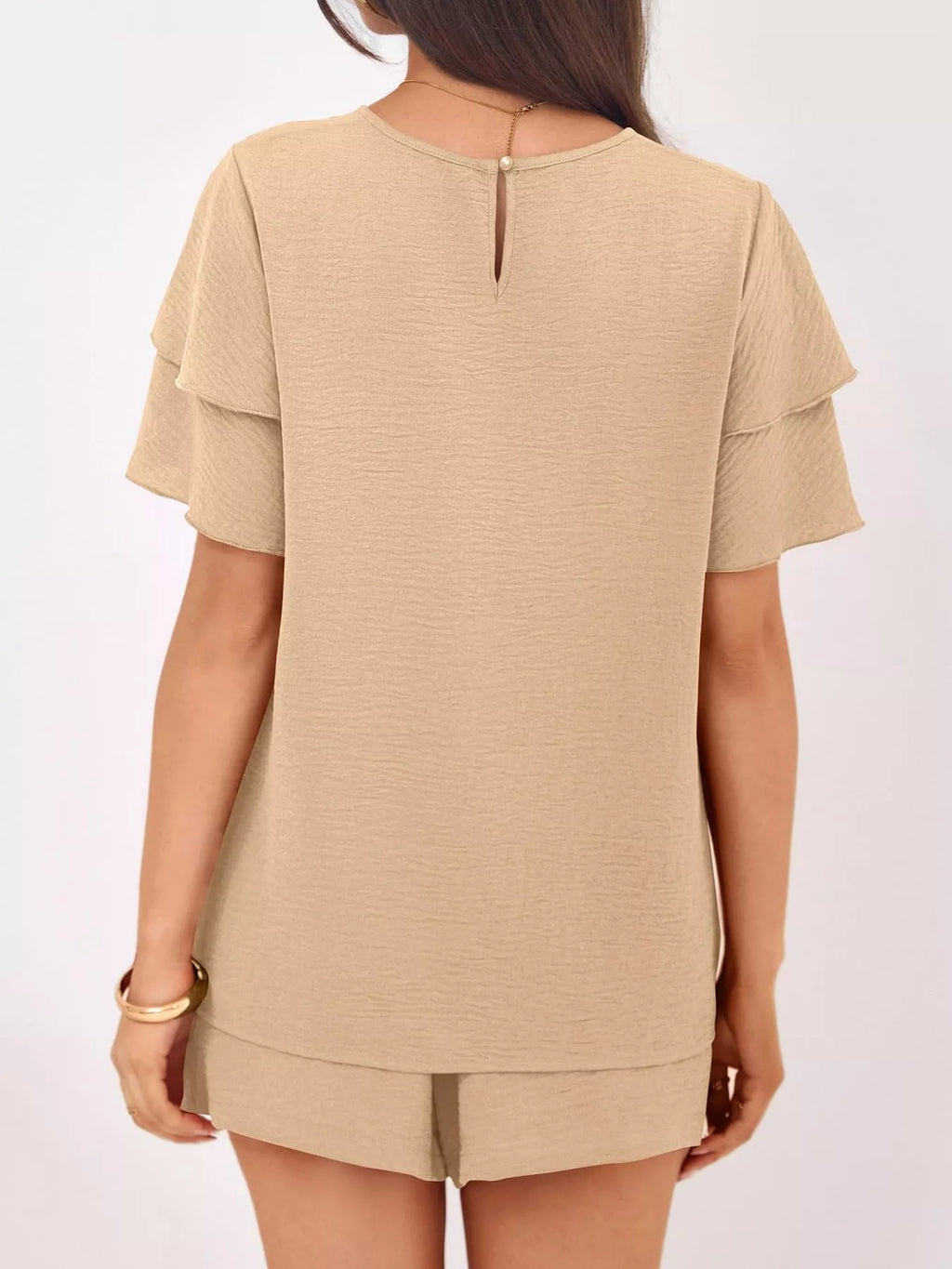 women's ruffle sleeve top and shorts two-piece set - styling option