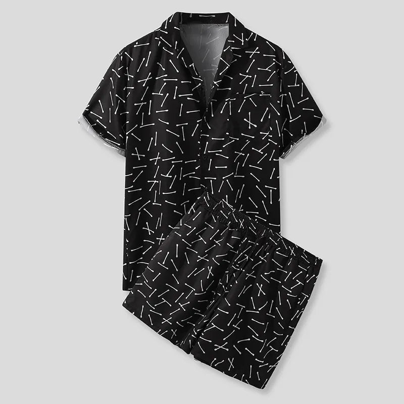 men's men's full size button up shirt and shorts set plus size - alternate angle
