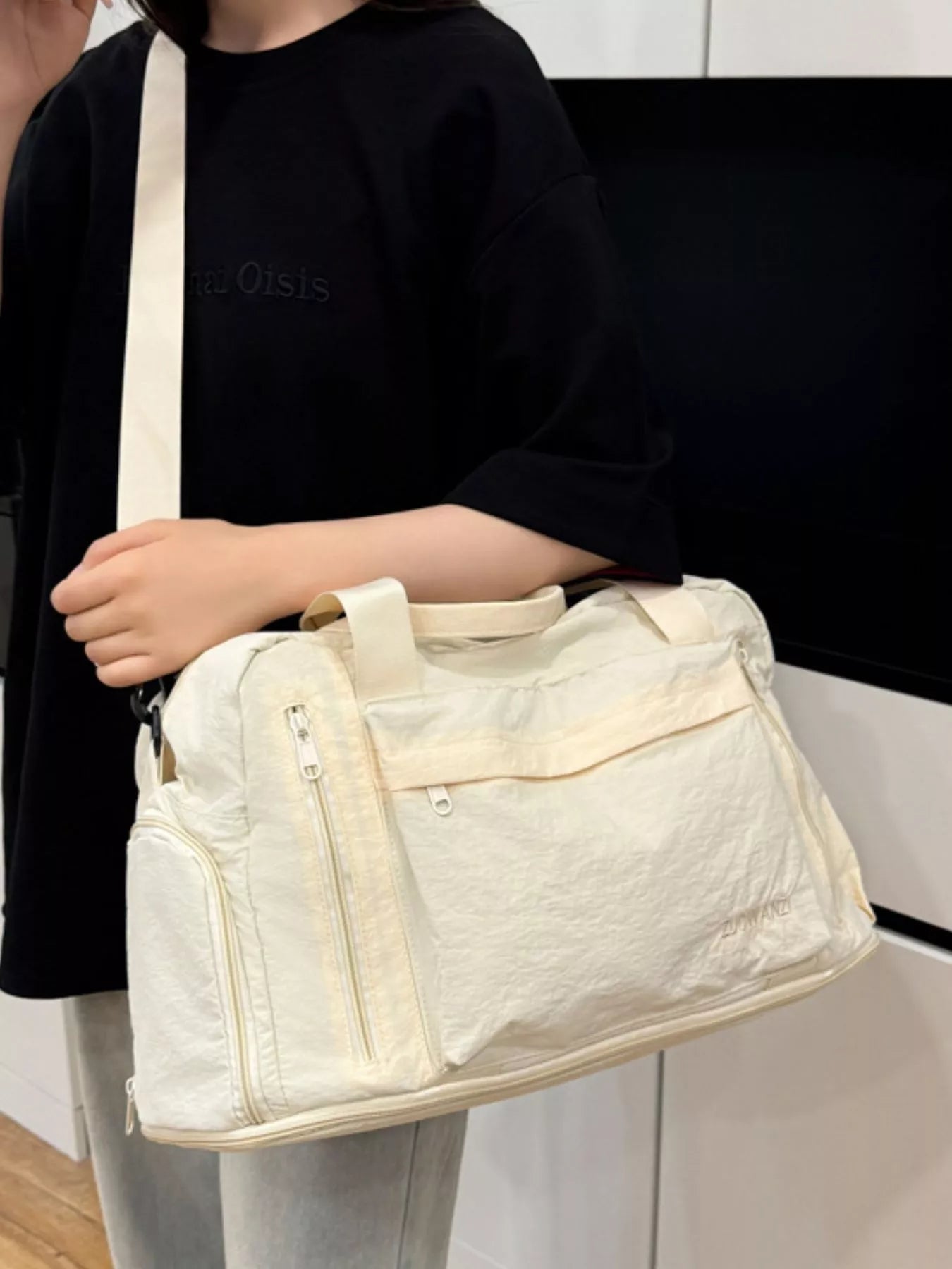 women's lightweight travel bag with shoulder strap - styled view
