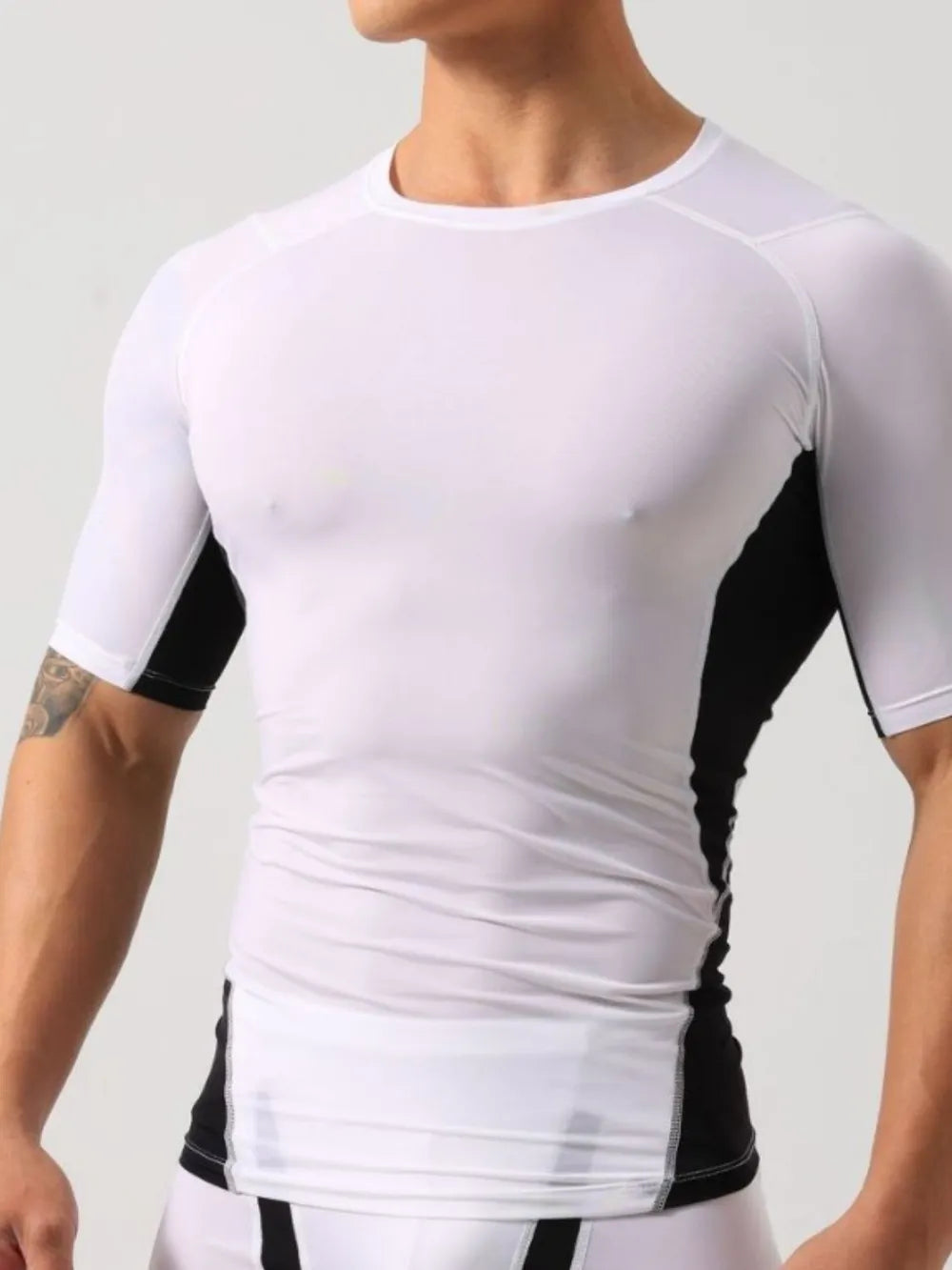 Men's Contrast Round Neck Short Sleeve T-Shirt White