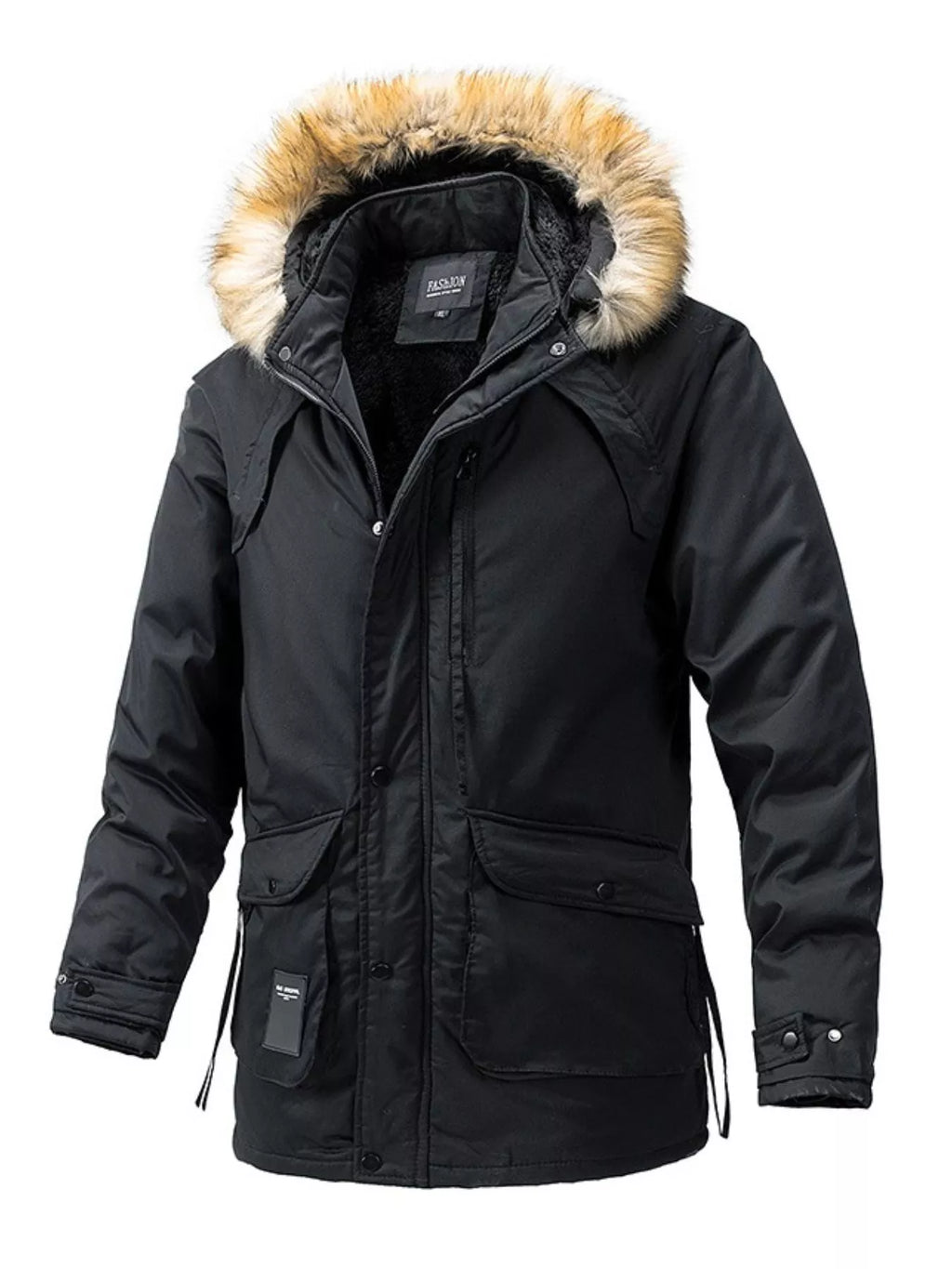 men's men's plus size fur hooded winter parka coat - styled view