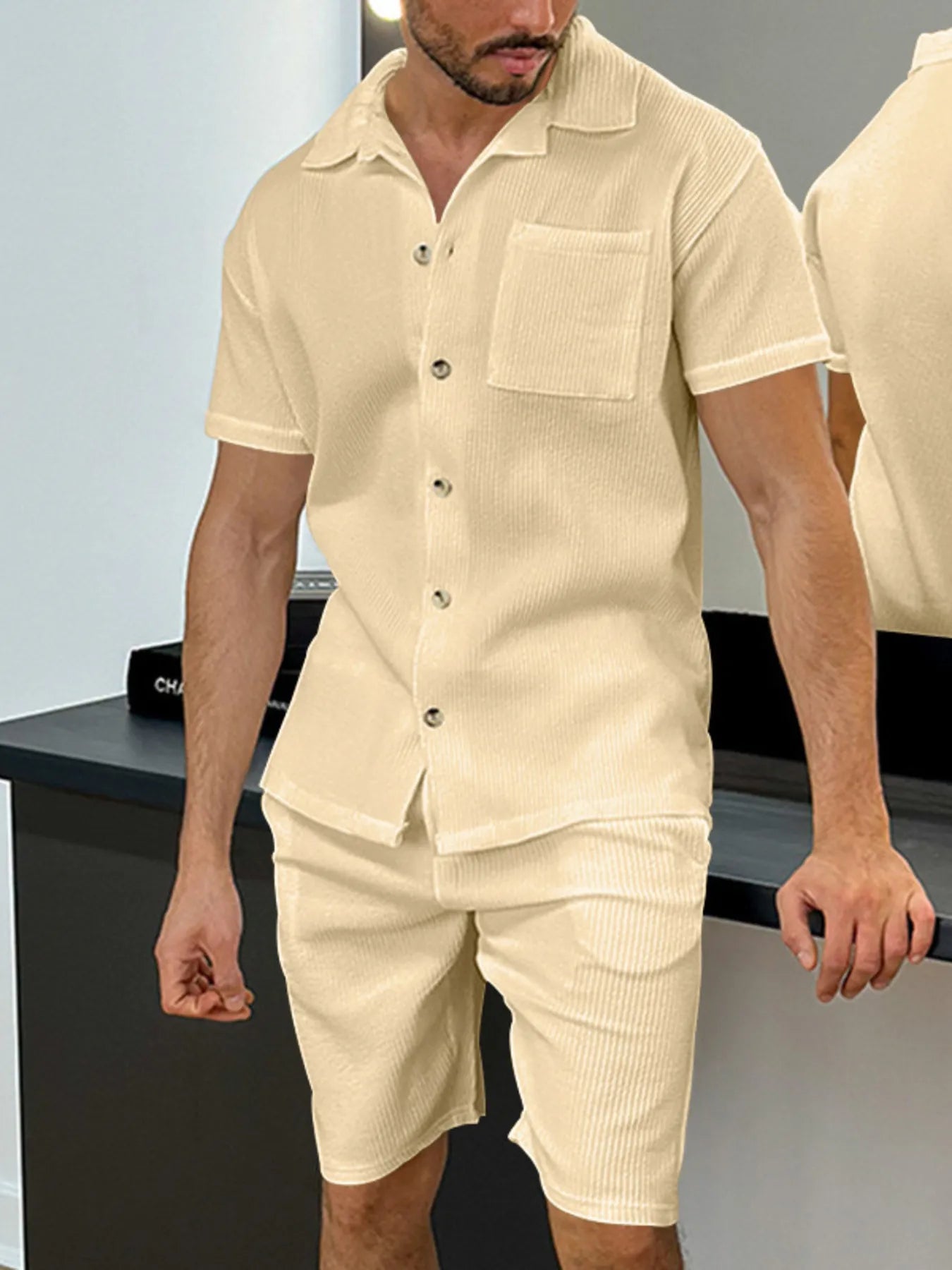 men's men's full size button up top and shorts set plus size - styling option
