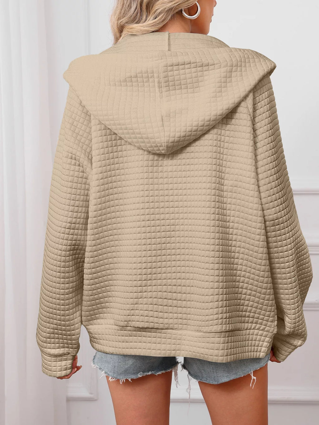 women's full size textured quilted zip-up hooded jacket plus size - additional image