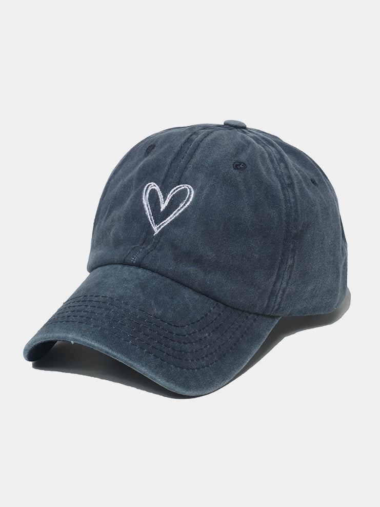 Embroidered Heart Washed Cotton Baseball Cap Dark Blue One Size