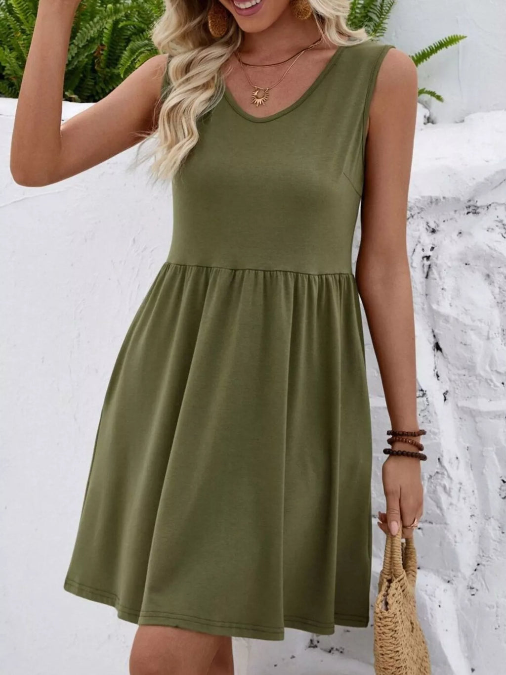 women's v-neck sleeveless mini dress - styling option