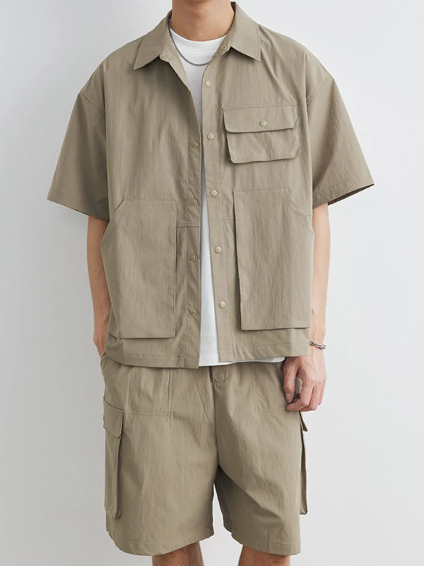 men's men's plus size button up short sleeve shirt and shorts set - styling option