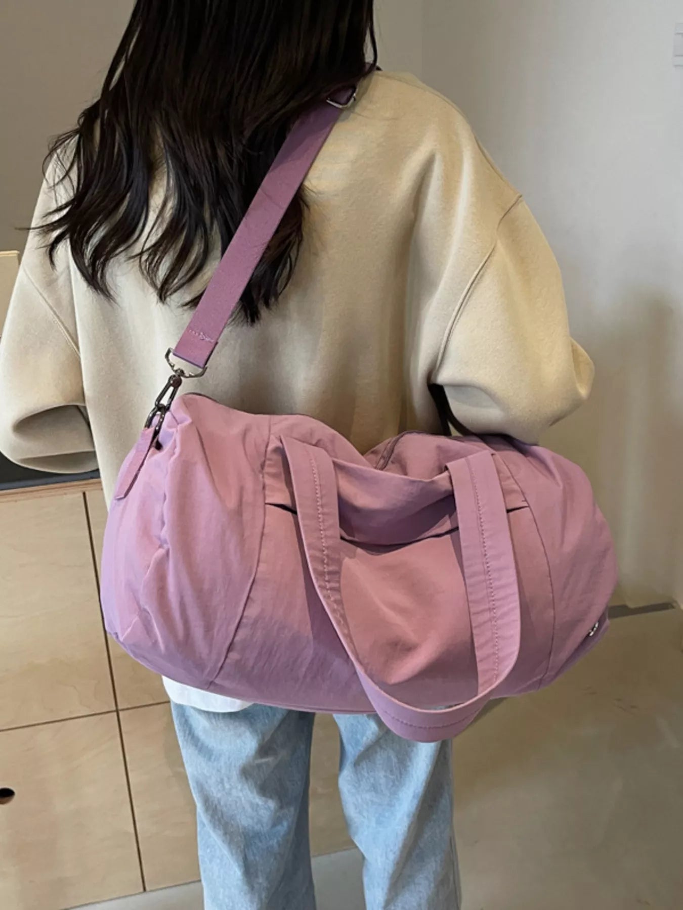 solid color lightweight travel duffel bag - alternate angle