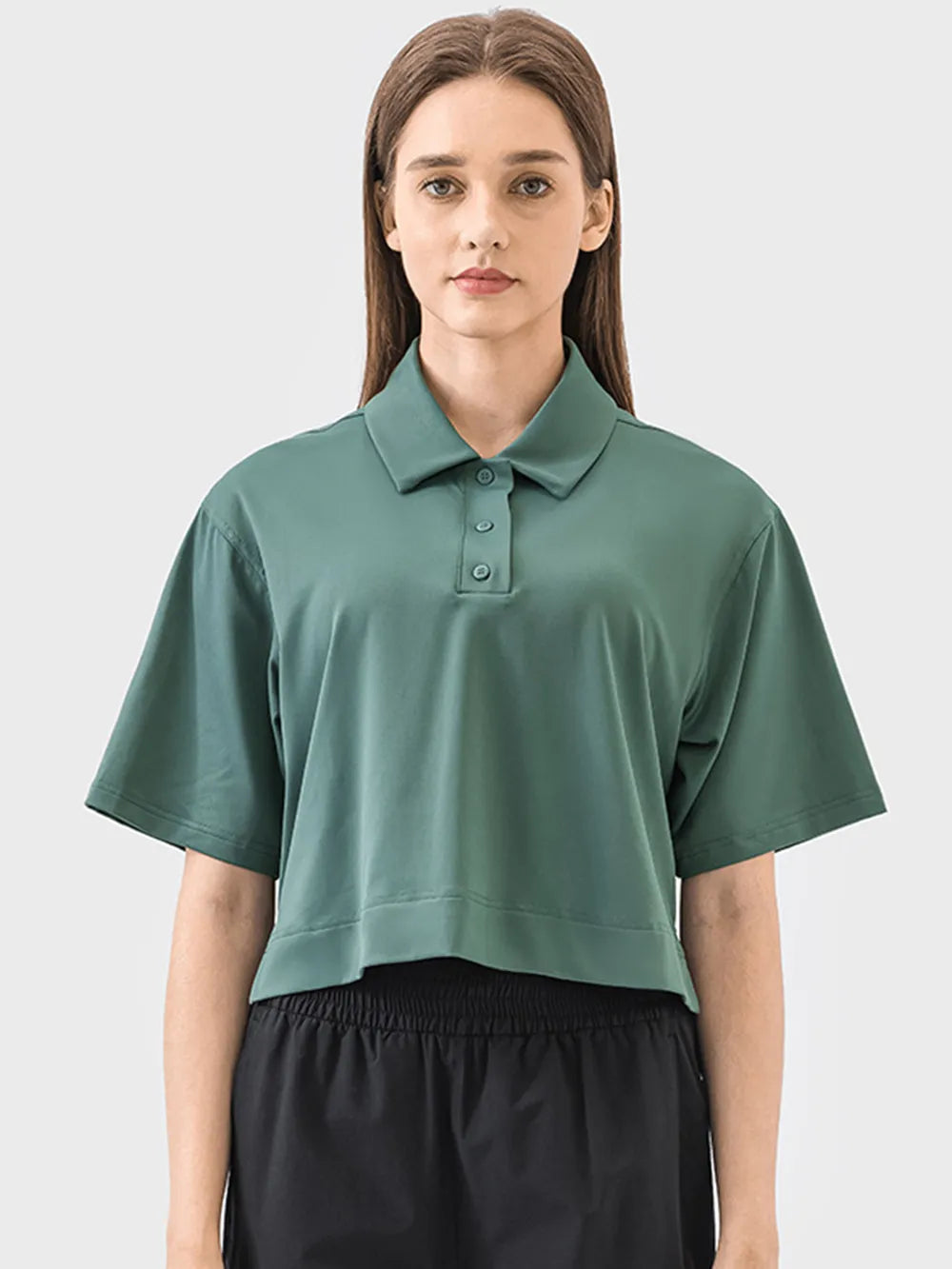 women's millennia half button short sleeve active t-shirt - styling option