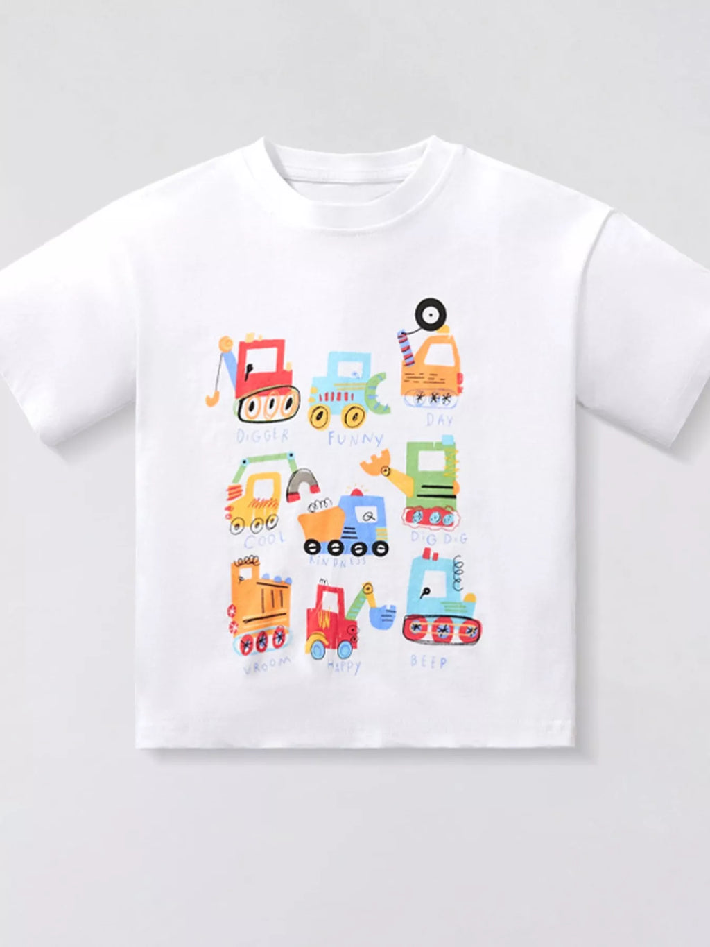 women's children's cartoon construction vehicle crew neck t-shirt - styled view