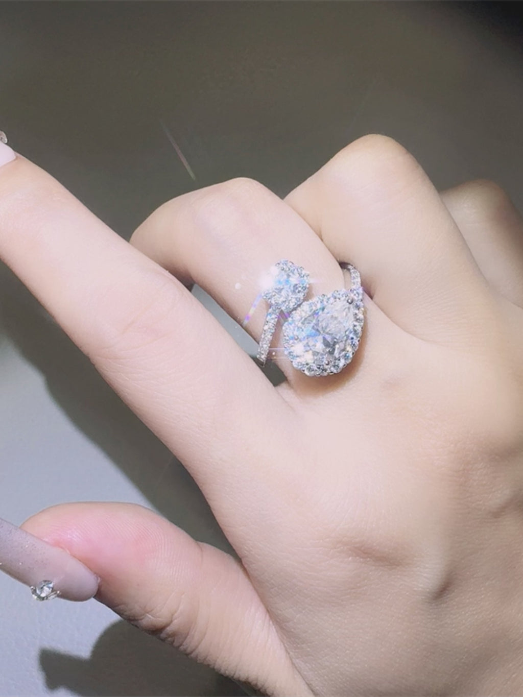 silver and gold ring antique jewelry silver 2 Carat Moissanite 925 Sterling Silver Bypass Ring in Silver, size One Size, shown in side perspective highlighting gemstone detail