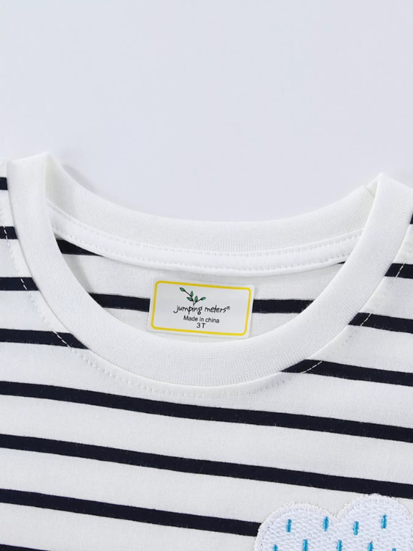 women's children's cute appliques striped round neck dress - back view