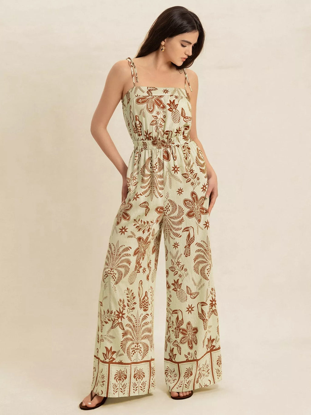 women's tie strap wide leg jumpsuit - extra view