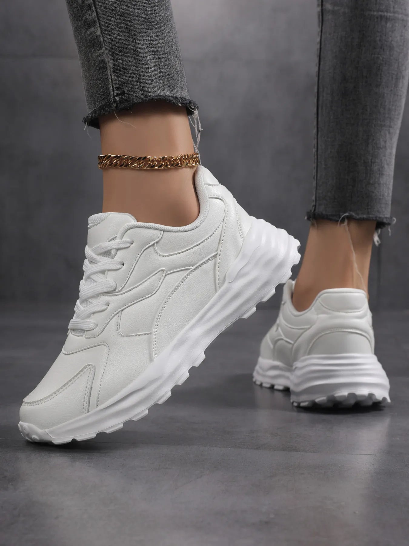 women's round toe lace up sneakers - side view