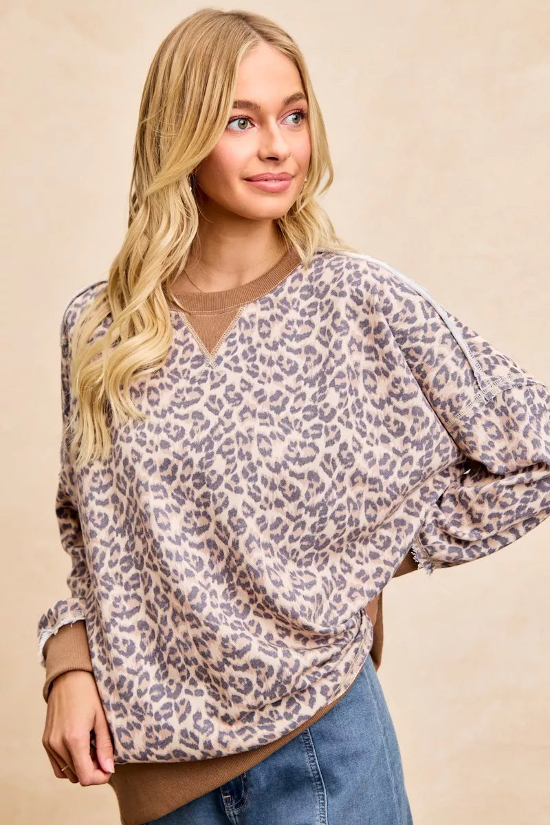 women's bibi leopard printed french terry sweatshirt - styled view
