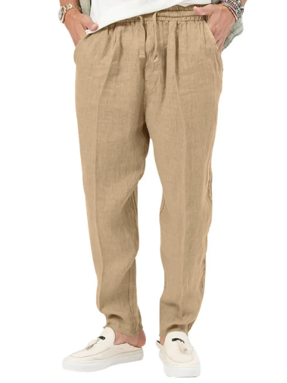 Men's Plus Size Drawstring Pants with Pockets Khaki