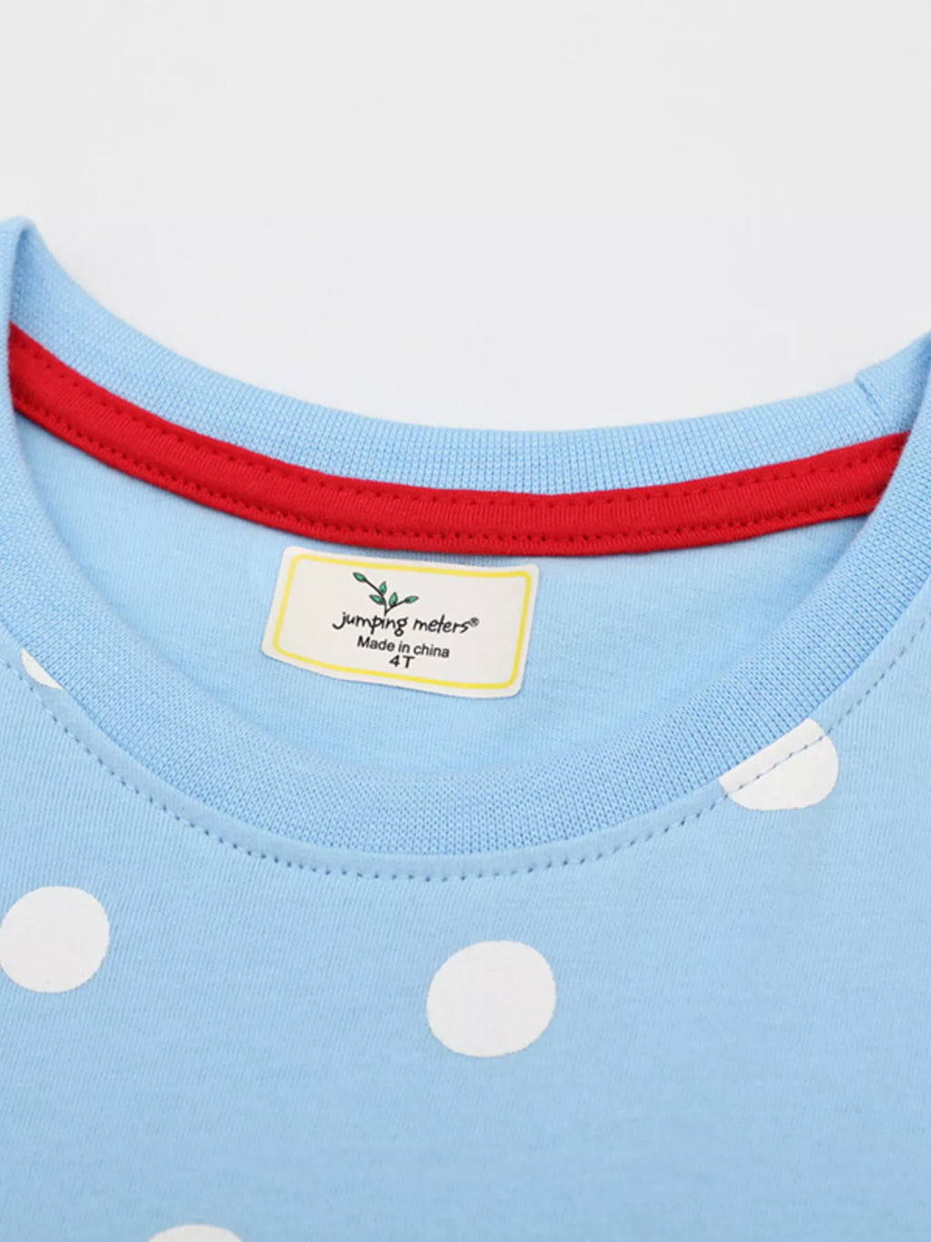 women's children's polka dot ladybug round neck dress - close-up detail