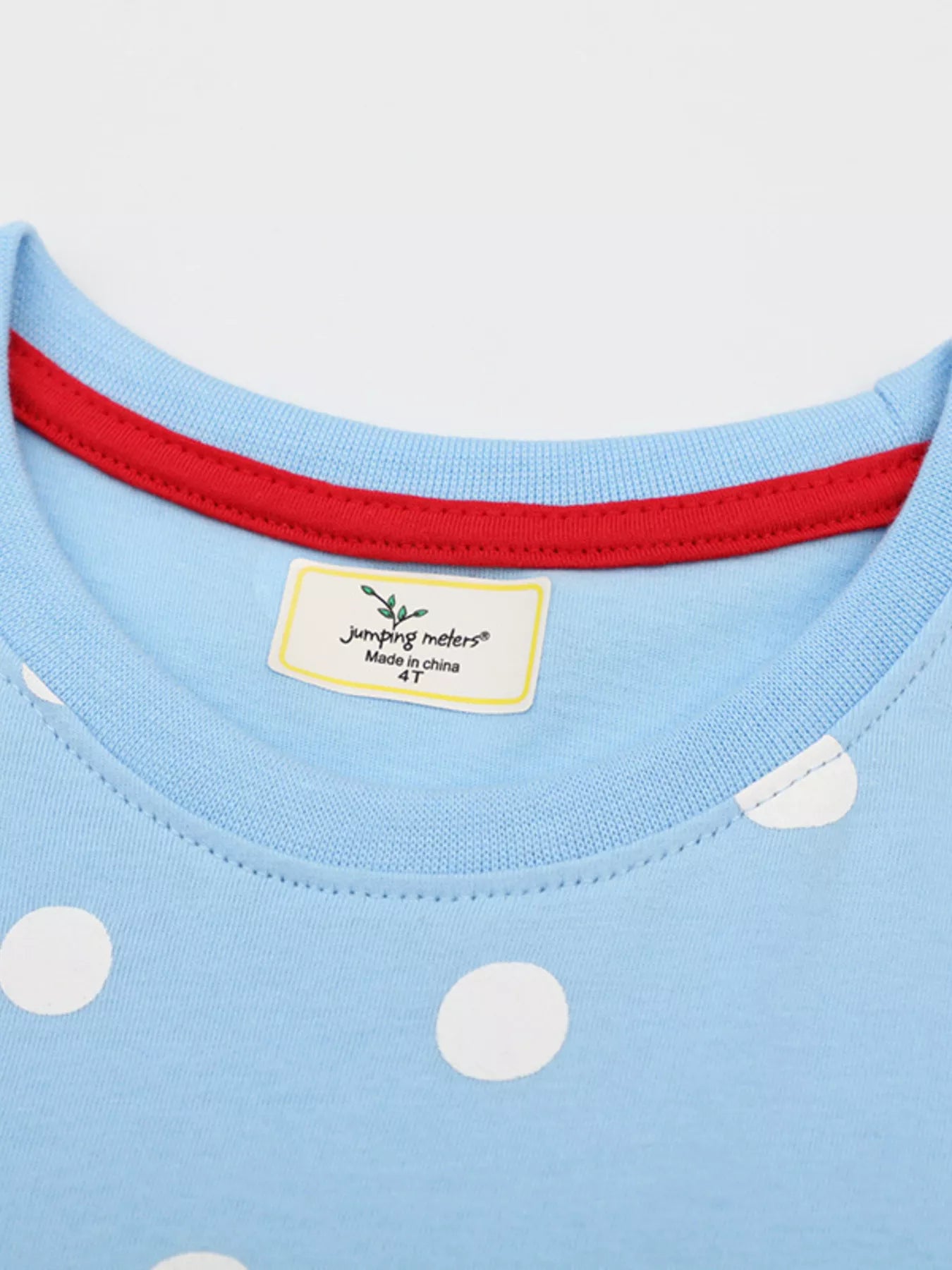women's children's polka dot ladybug round neck dress - close-up detail