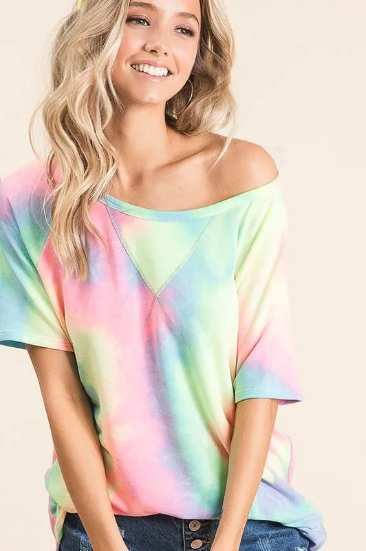 women's bibi tie dye french terry print top - product detail