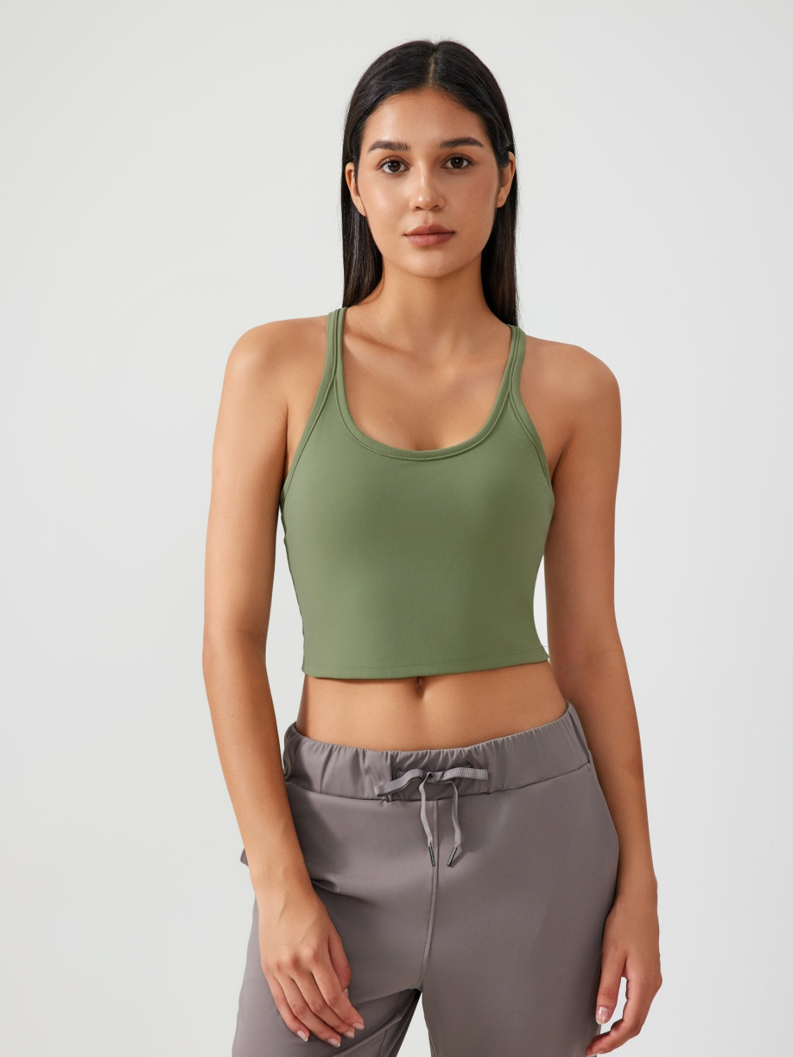 Millennia Scoop Neck Active Tank with Detachable Chest Pads Moss