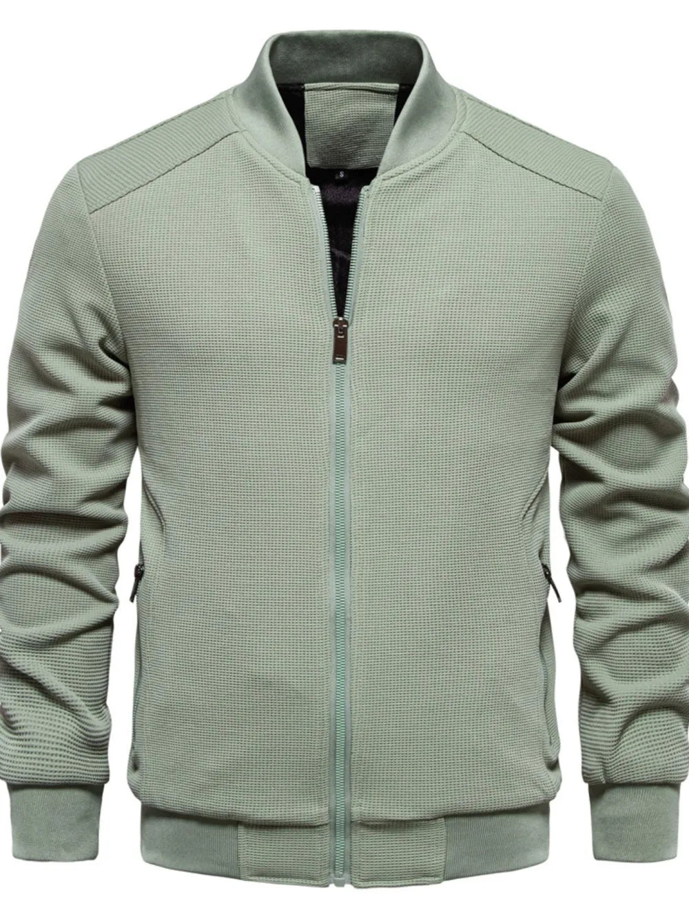 Men's Waffle Knit Baseball Collar Zip Up Jacket Sage