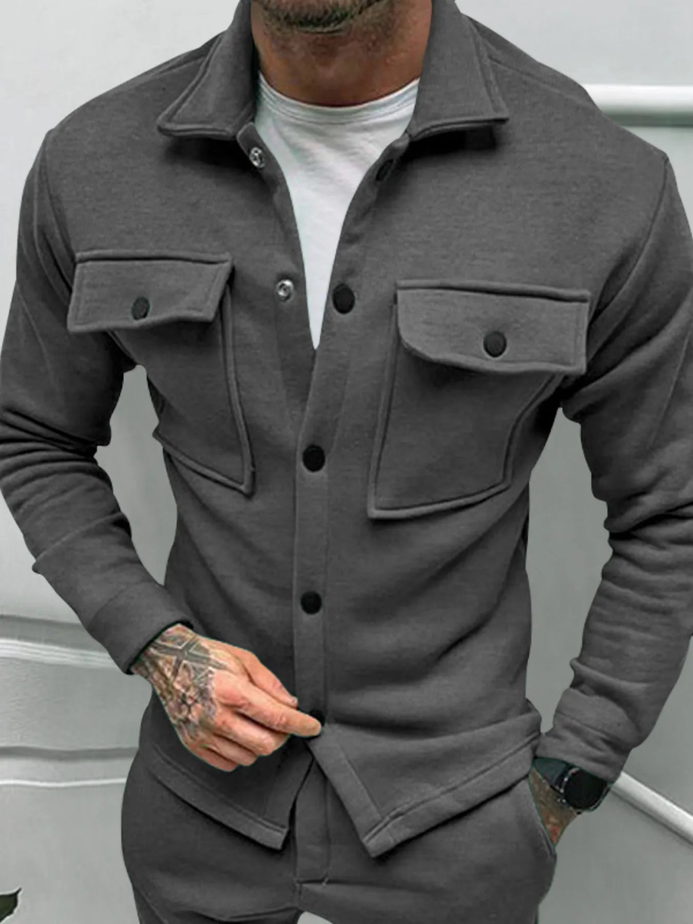 men’s colorblock warm jacket with button front