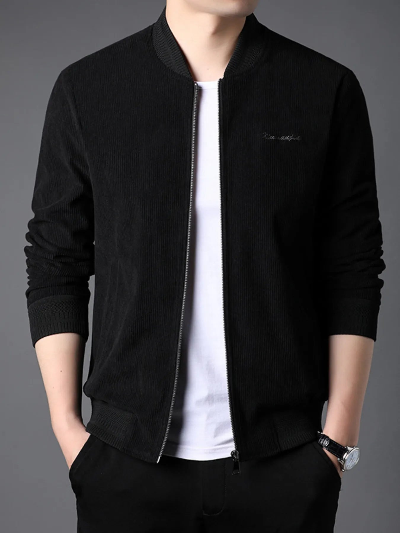 men’s oversized long wool coat with high collar