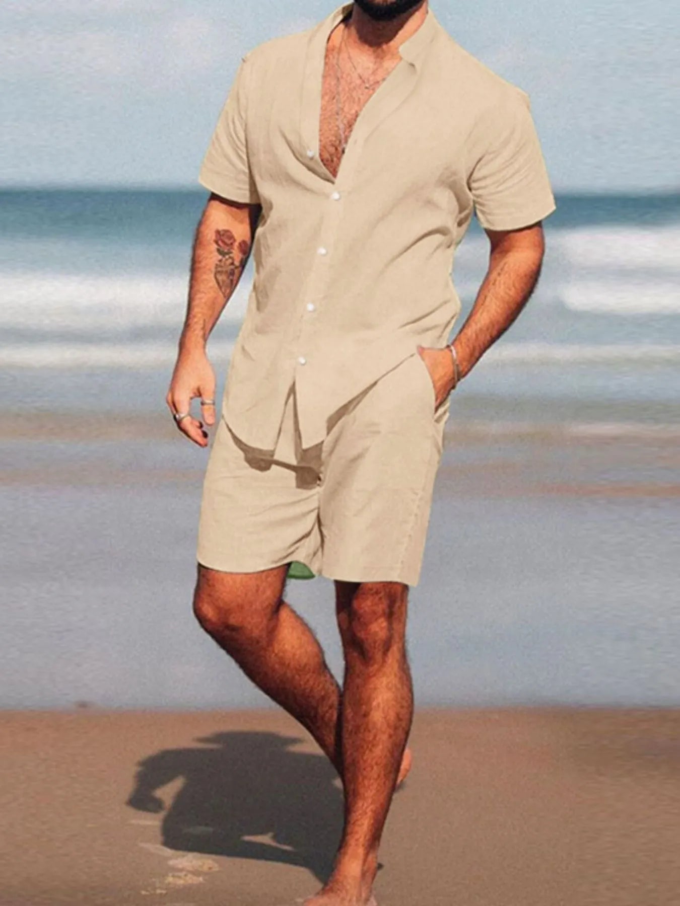 men's men's full size short sleeve shirt and shorts set plus size - lifestyle shot