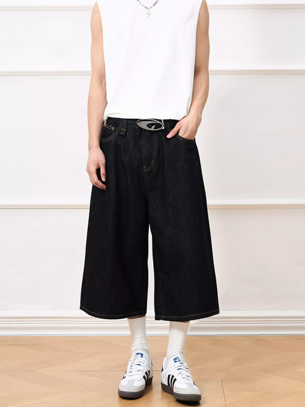 men's men's wide leg capris jeans - front view