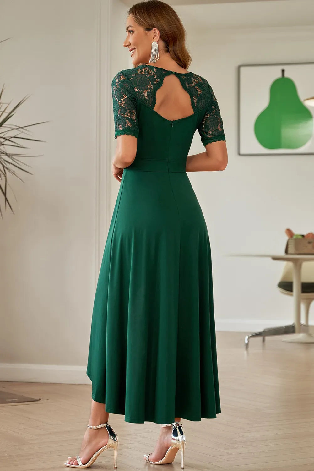 Lace Cutout V-Neck Short Sleeve Dress – Donjane