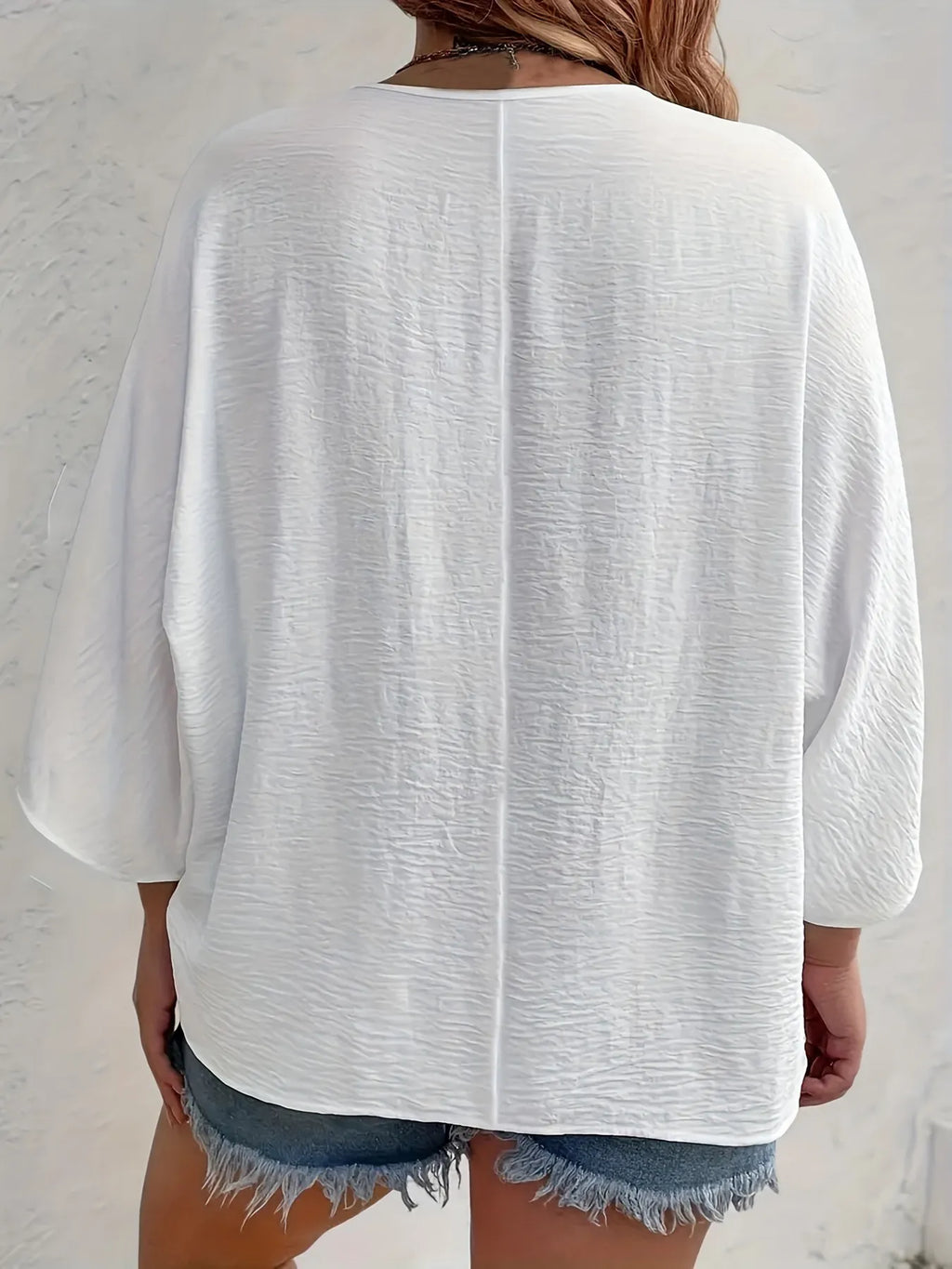 Full Size Casual V-Neck Button Down Relaxed Fit Blouse Plus Size