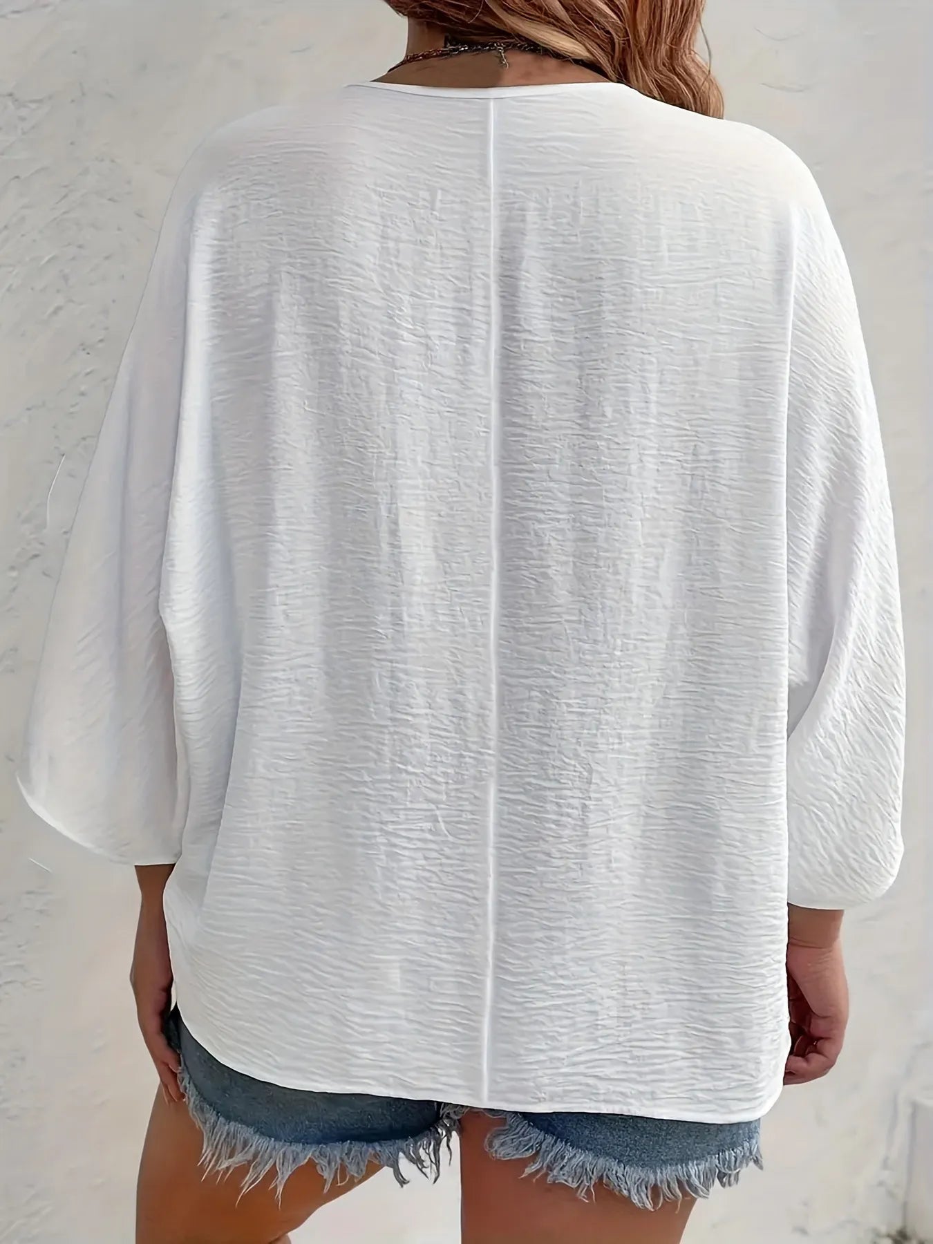 Full Size Casual V-Neck Button Down Relaxed Fit Blouse Plus Size