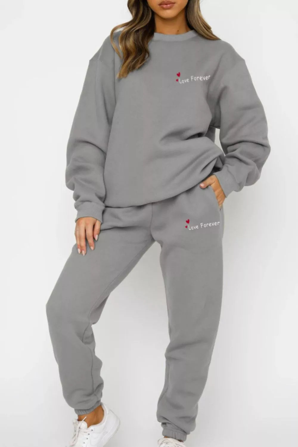 women's round neck sweatshirt and joggers set - additional image