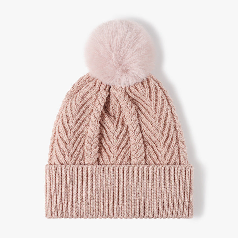 Cable Knit Solid Color Hat with Pompom Dusty Pink One Size