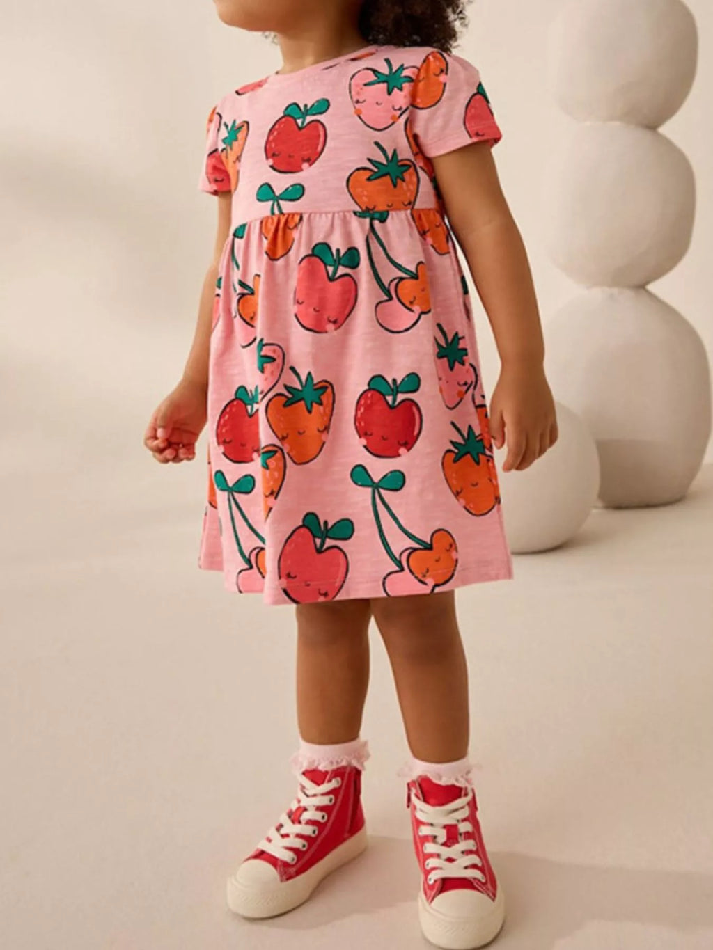 women's children's fruit print round neck casual dress - styled view