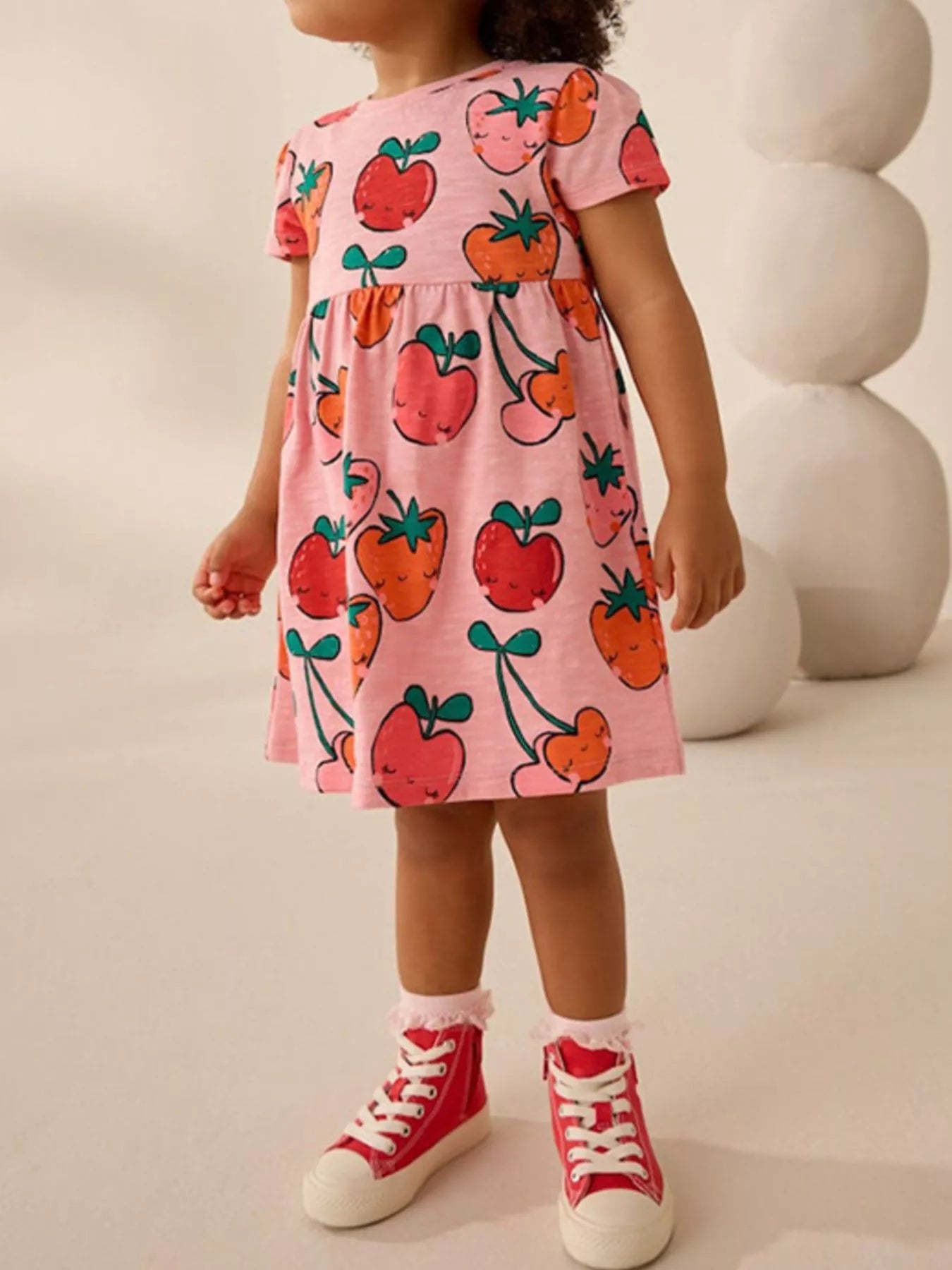 women's children's fruit print round neck casual dress - styled view