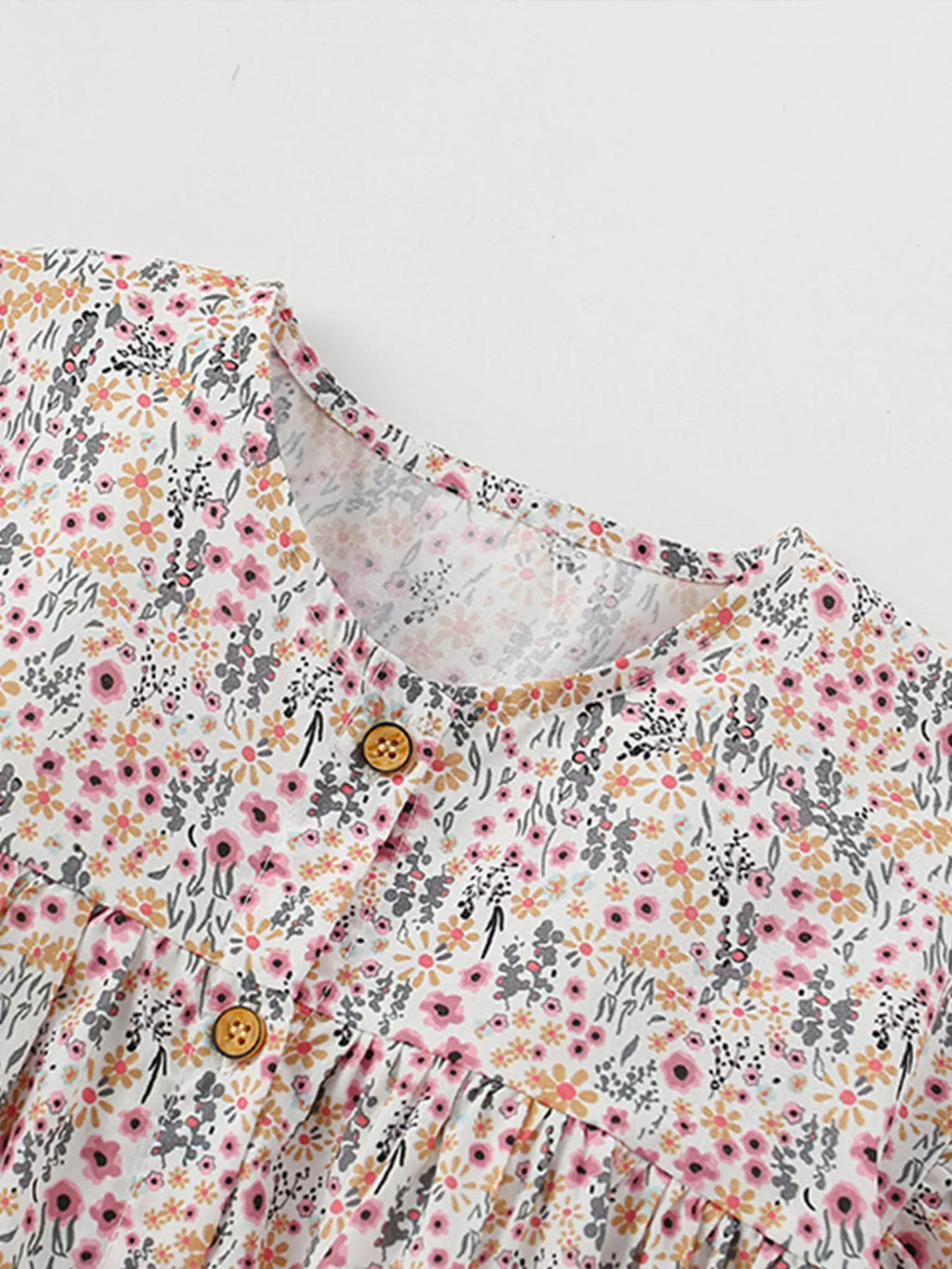 women's children's floral print button-front ruffle sleeve dress - side view