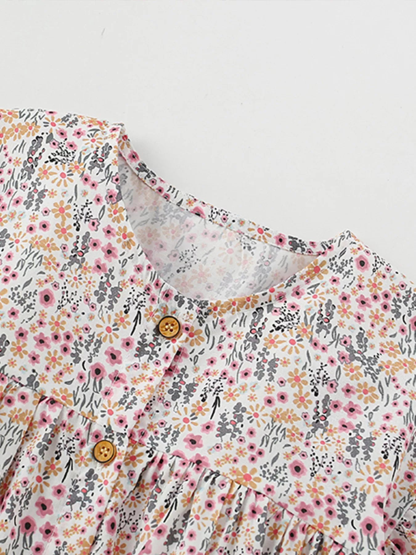 women's children's floral print button-front ruffle sleeve dress - side view