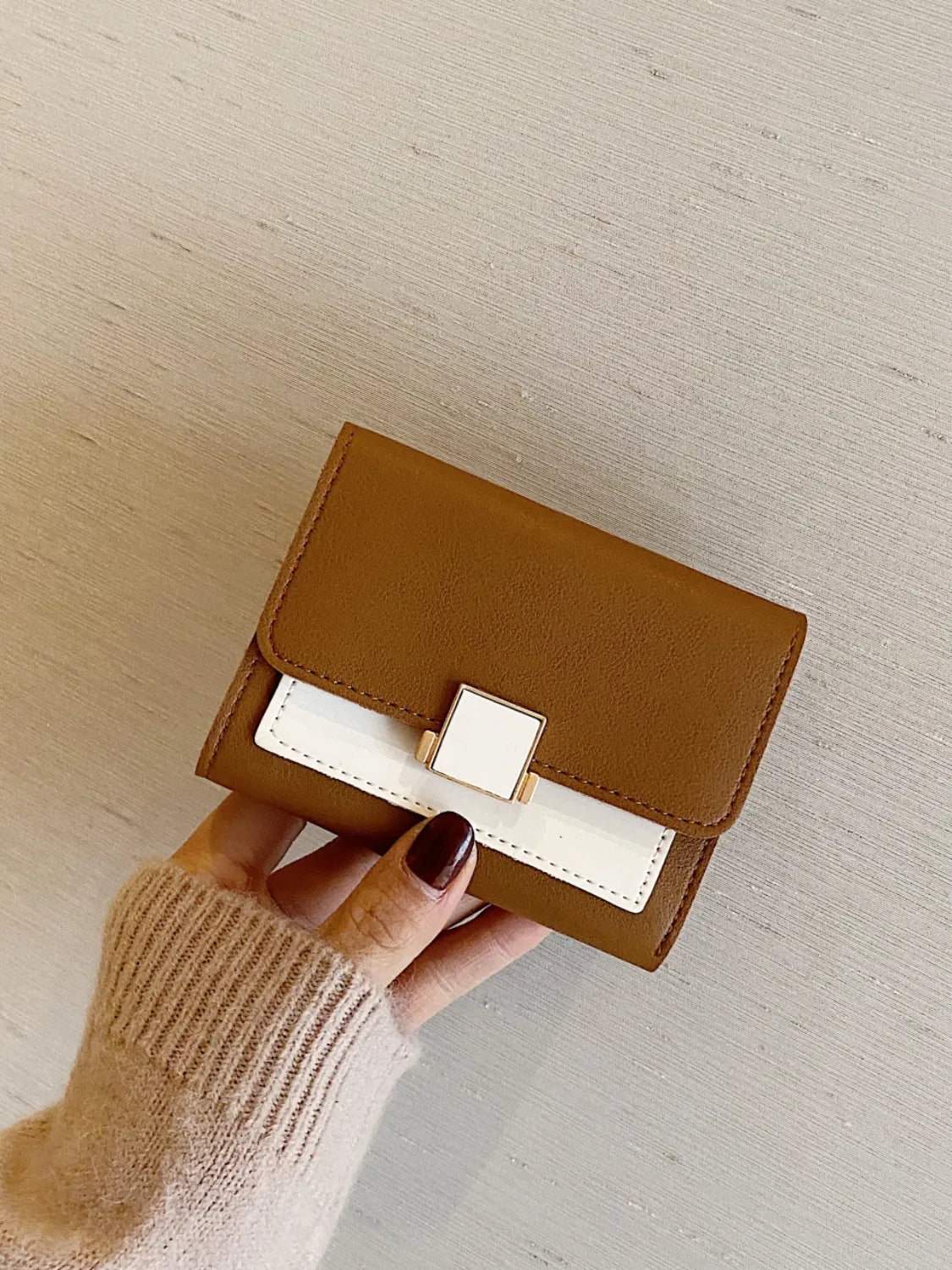 Contrast PU Leather Wallet Caramel One Size