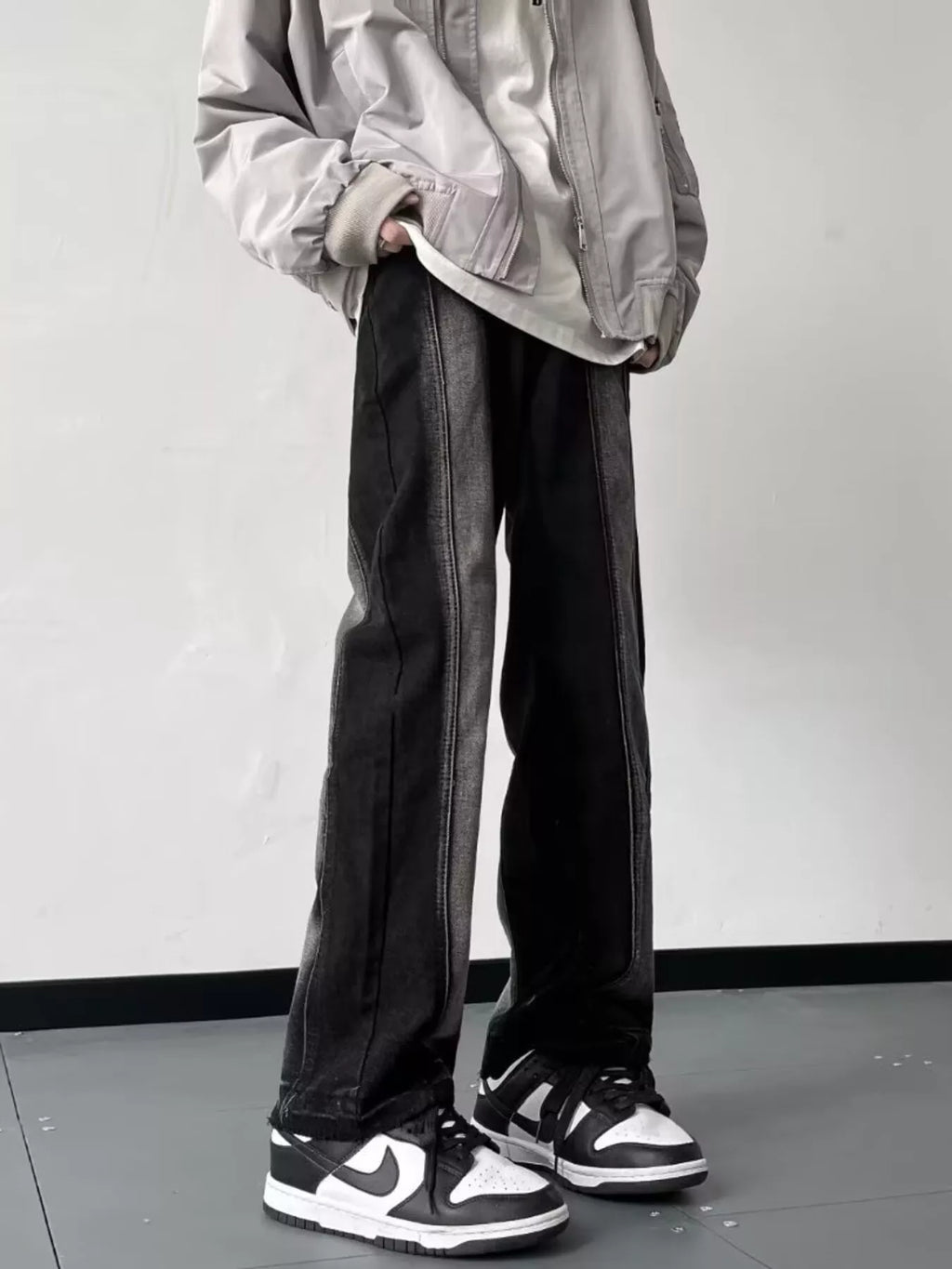 men's men's full size vintage wash wide leg jeans plus size - additional image
